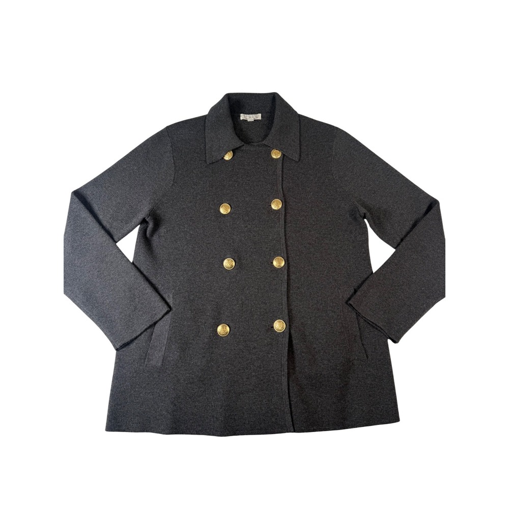 J.Crew Sweater Blazer Jacket Cardigan Gray Wool Blend Gold Crest Button Preppy